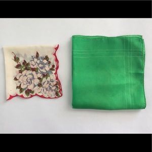 Vintage Kelly Green Scarf & Floral Handkerchief